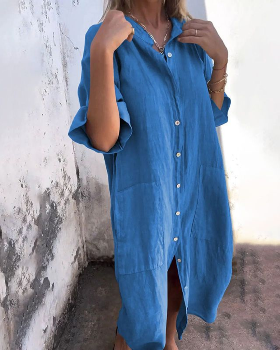 Melanie | Ibiza Style Casual Ankle-Length Shirt Dress