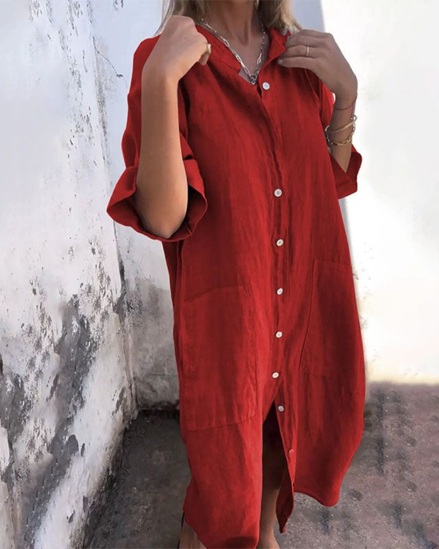 Melanie | Ibiza Style Casual Ankle-Length Shirt Dress