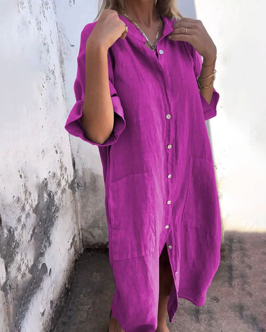 Melanie | Ibiza Style Casual Ankle-Length Shirt Dress