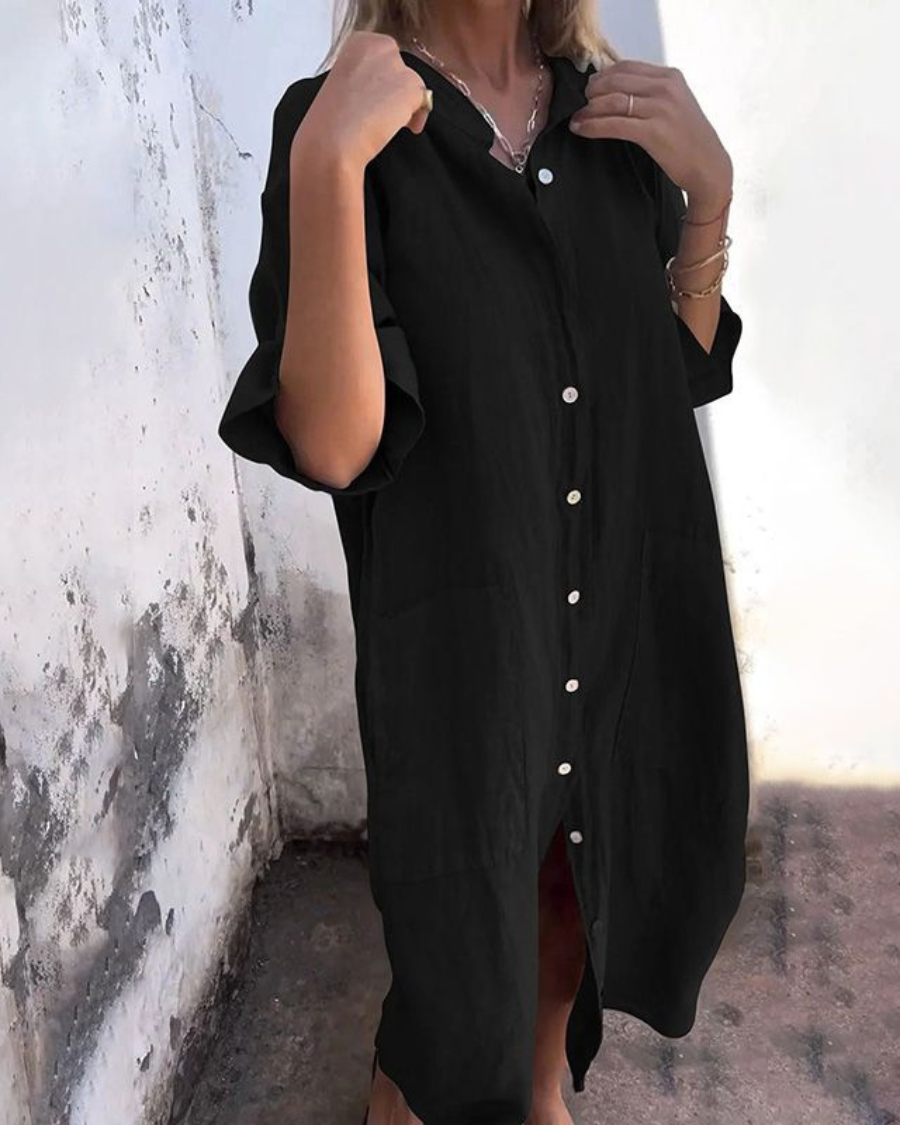 Melanie | Ibiza Style Casual Ankle-Length Shirt Dress
