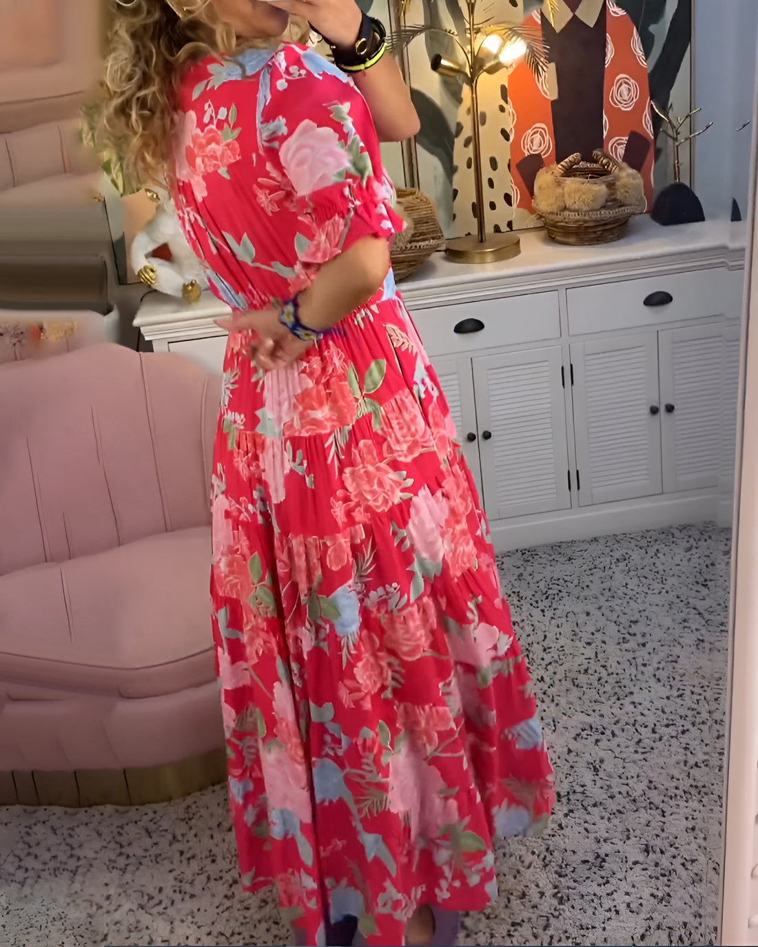 Evalyne – V-Neck Floral Dress with Pockets
