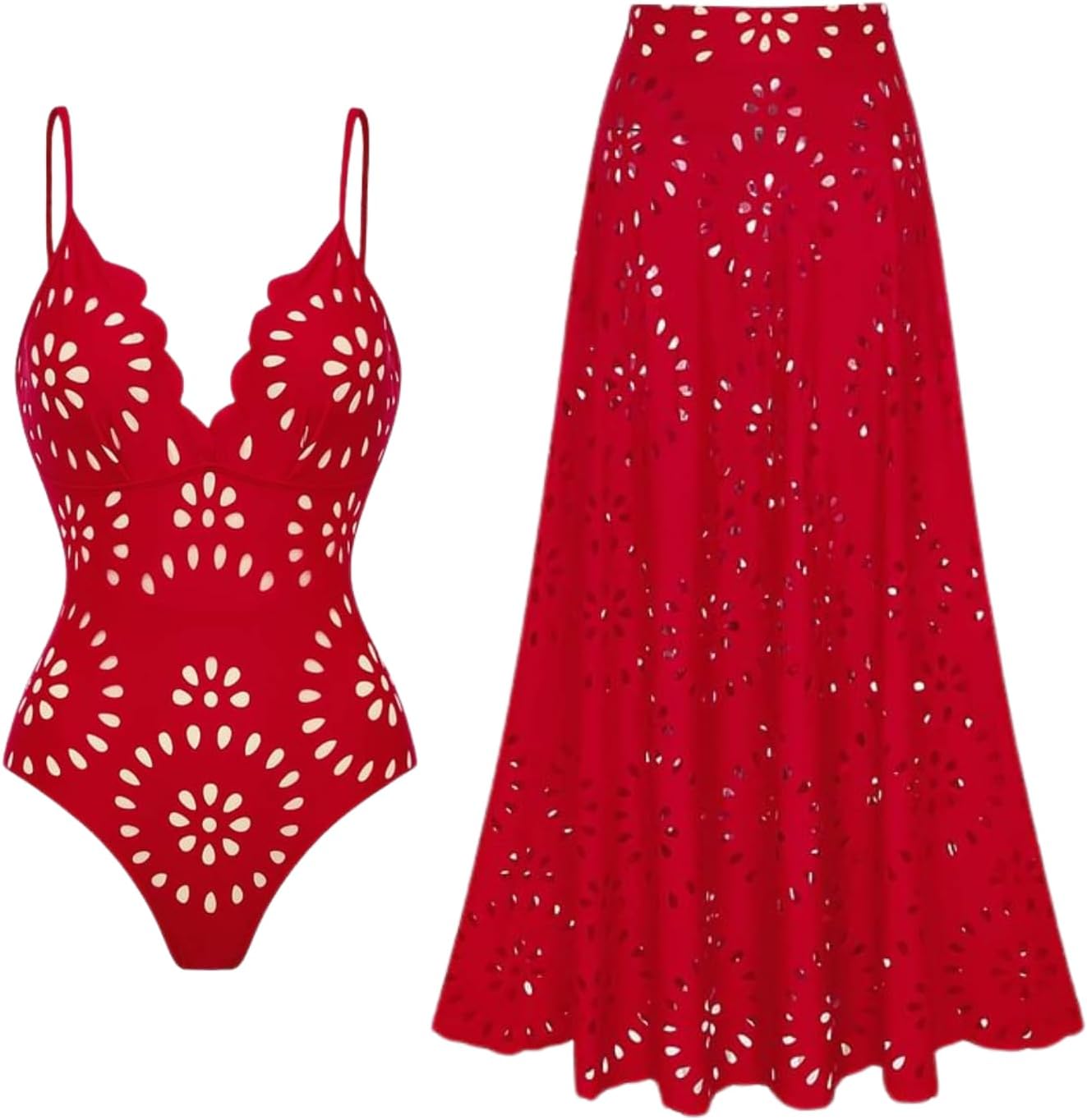 Arlena | Petal Hollow One-Piece Swimsuit with Skirt