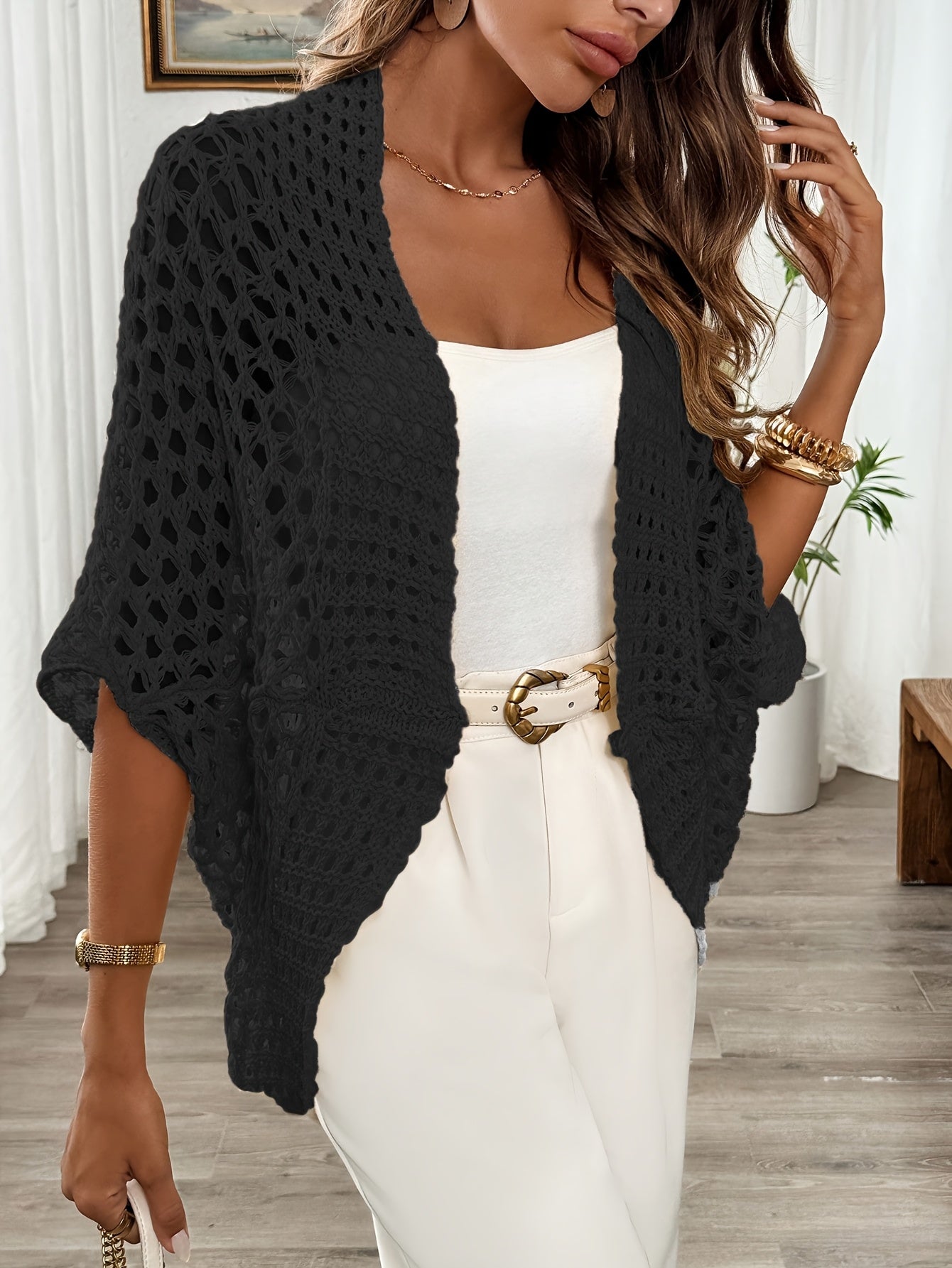 Etleva | Elegant Openwork Cardigan with Batwing Sleeves