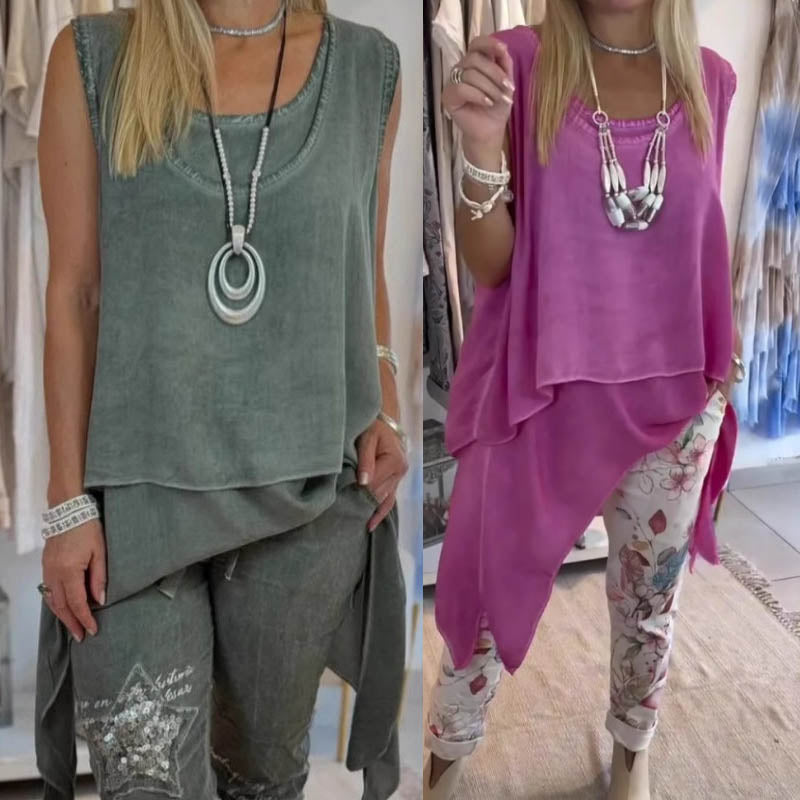 Solara | Sleeveless Top & Printed Pants Set