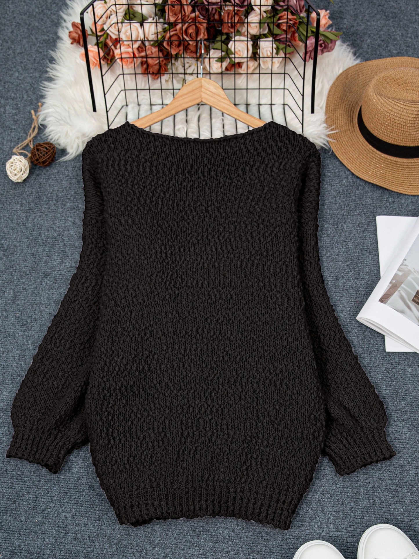 Anvera – Round Neck Long Sleeve Sweater