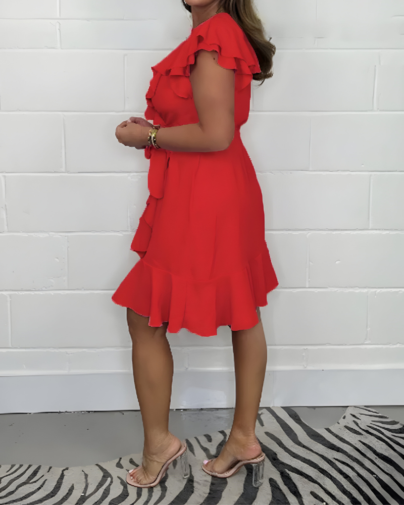 Tansy – V-Neck High Waist Ruffle Dress