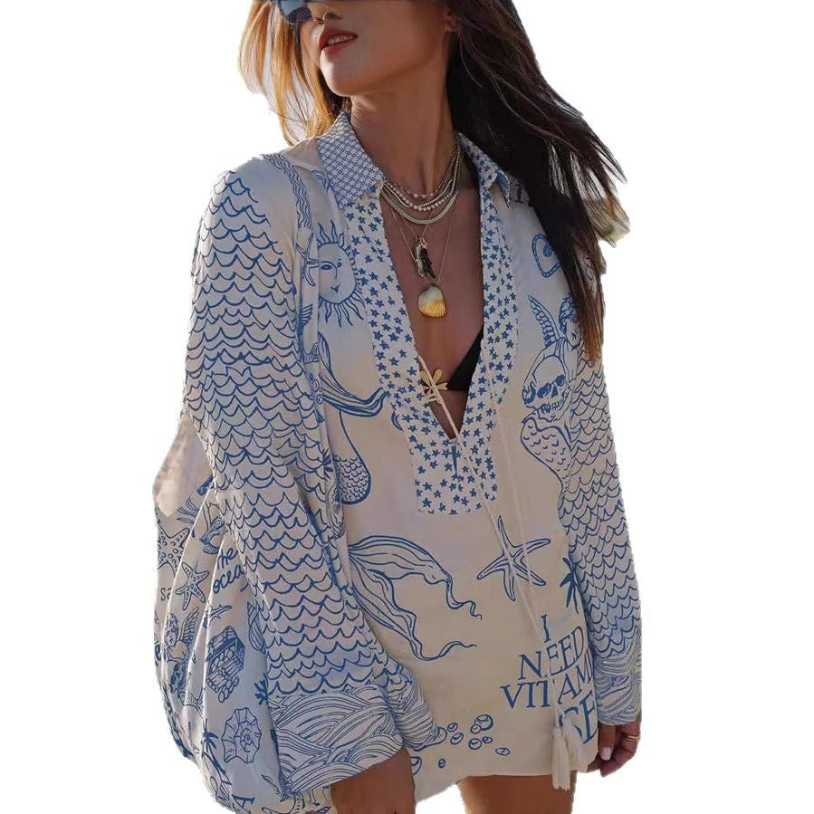 Zanira – Satin Print Tassel Shirt & Shorts Set