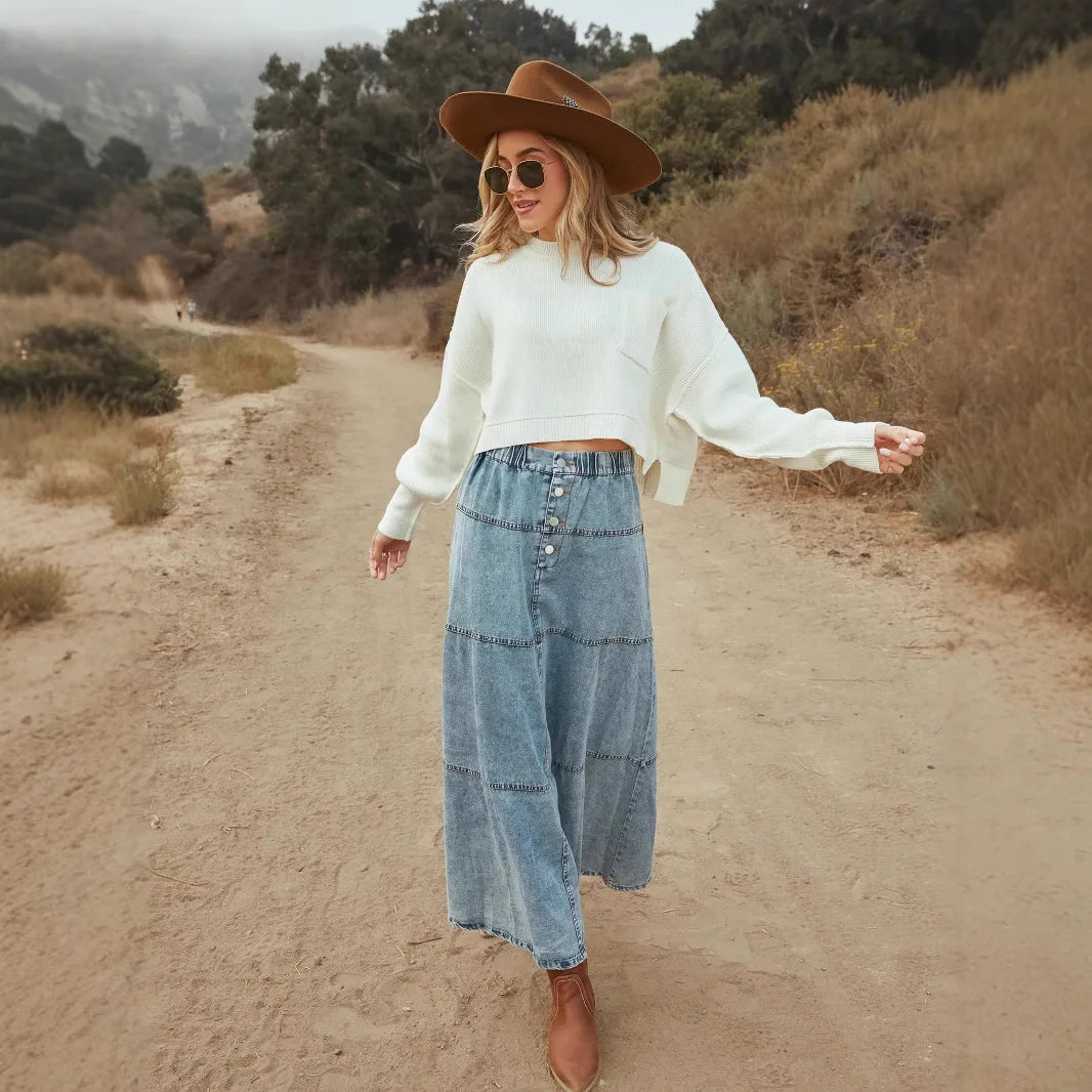 Luna Hart | Boho Maxi Denim Skirt