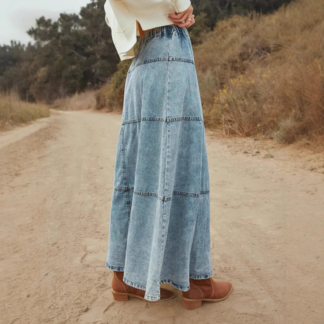 Luna Hart | Boho Maxi Denim Skirt