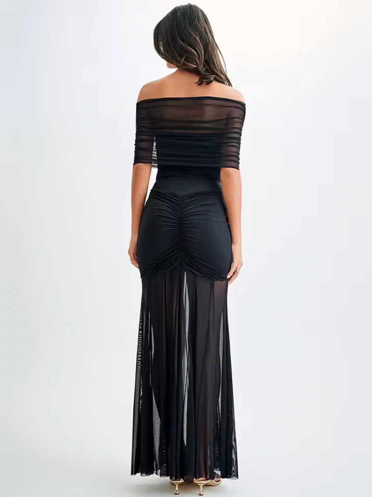 Seraphina Blake | One-Shoulder Mesh Maxi Dress
