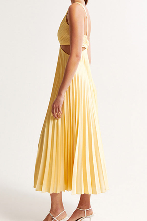 Orielle – Cutout Satin Pleated Midi Dress