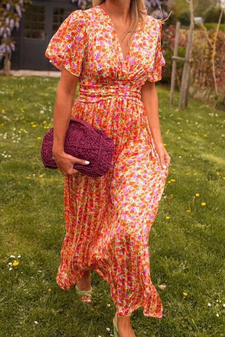 SOPHINA | ELEGANT FLORAL MAXI DRESS WITH V-NECKLINE