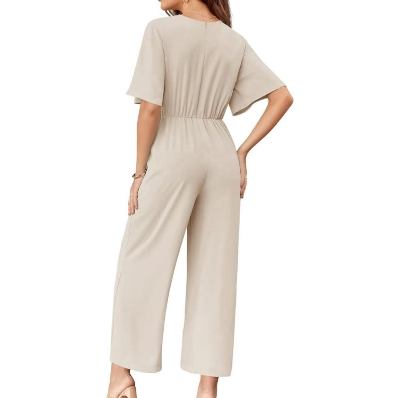 Solenne | Elegant V-Neck Wide Waist Jumpsuit