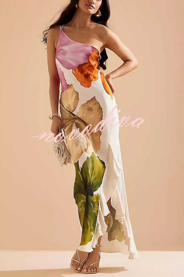 Rosavelle – One-Shoulder Floral Ruffle Maxi Dress