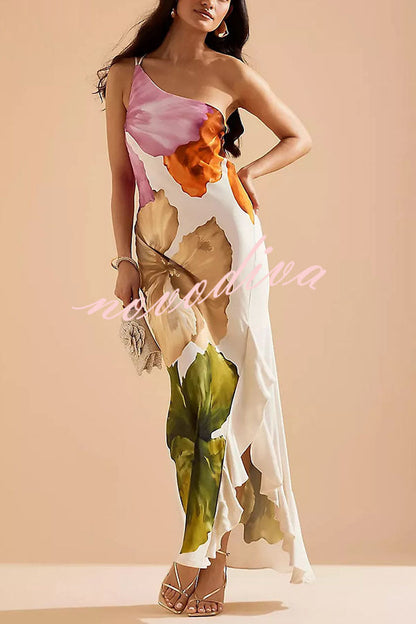 Rosavelle – One-Shoulder Floral Ruffle Maxi Dress