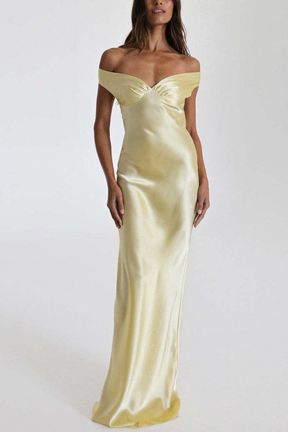 Celestine – Off-Shoulder Satin Cut-Out Maxi Dress