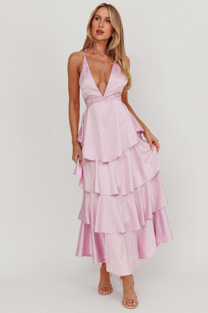 Lila Rose | Petite Halter Ruffle Tiered Maxi Dress