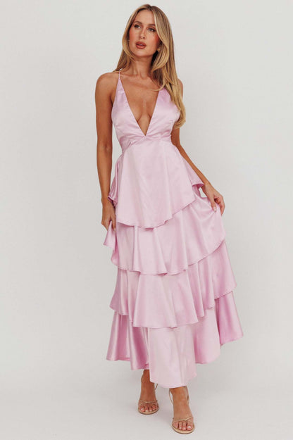 Lila Rose | Petite Halter Ruffle Tiered Maxi Dress