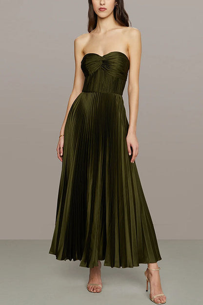 Alurelle – Strapless Pleated Maxi Dress
