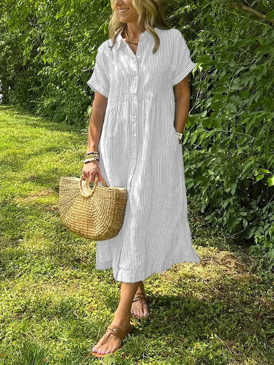 Vienna – Striped Shirt Dress with Pockets