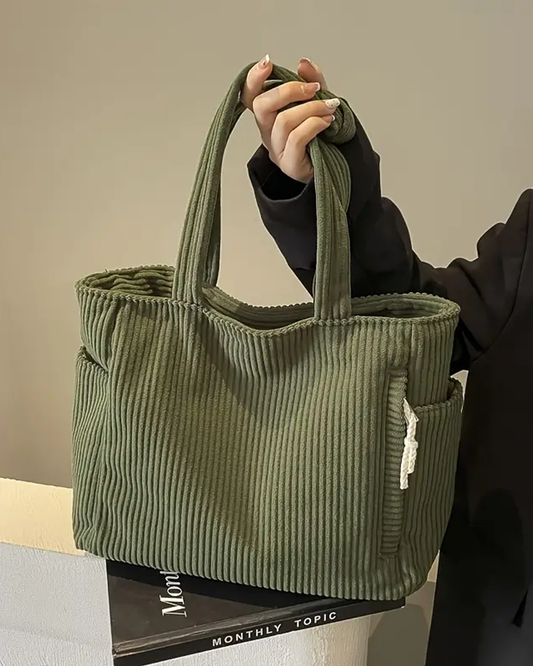 Aurebelle – Ribbed Tote Bag with Drawstring Detail