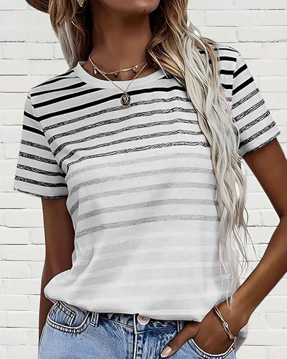 Kellie™ - Striped Short Sleeve Round Neck T-Shirt