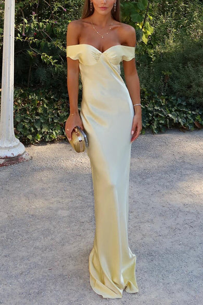 Celestine – Off-Shoulder Satin Cut-Out Maxi Dress