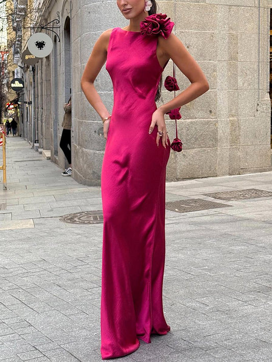Formentera Bloom | Satin Ribbon Maxi Dress