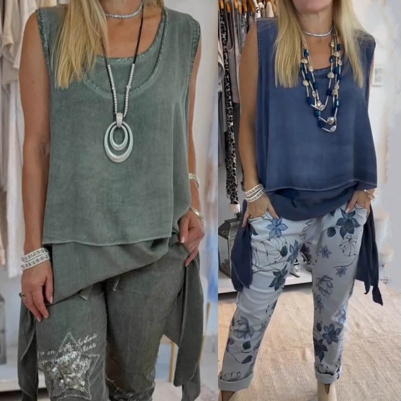 Solara | Sleeveless Top & Printed Pants Set