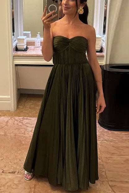 Elarine – Strapless Pleated Maxi Dress