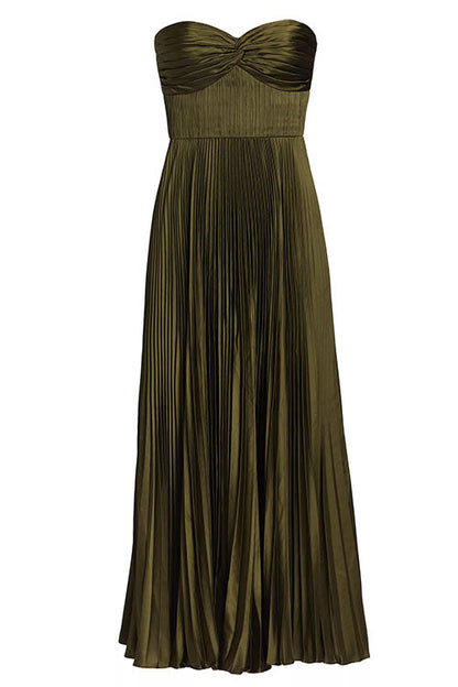 Elarine – Strapless Pleated Maxi Dress