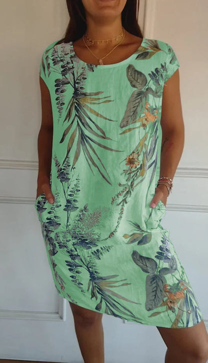 Sierra – Cotton-Linen Botanical Print Dress