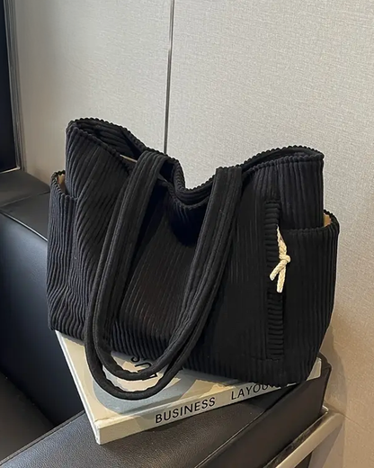 Aurebelle – Ribbed Tote Bag with Drawstring Detail