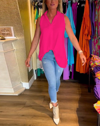 LalunaFrill – Sleeveless Top with Ruffles and Lapels