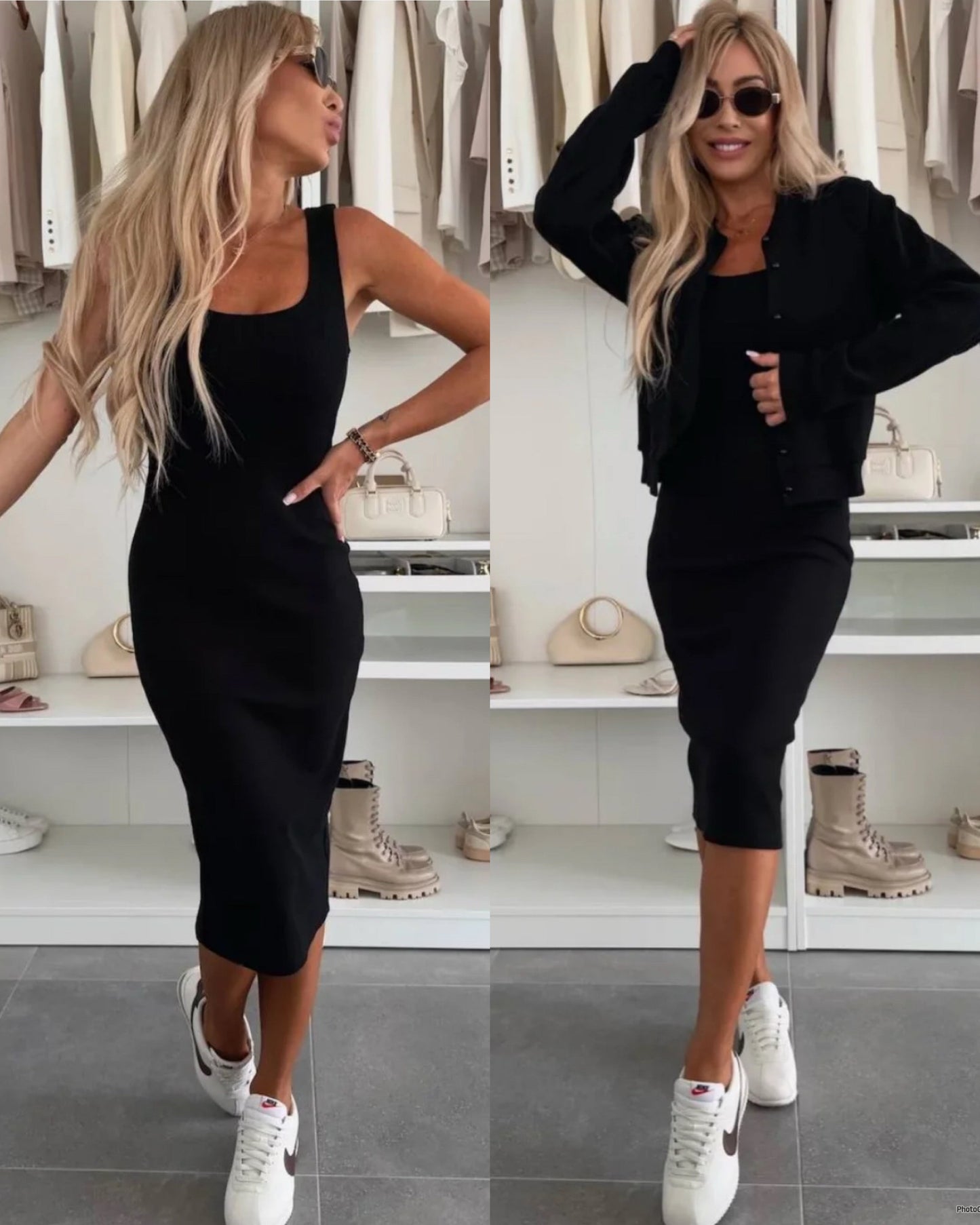 Karin | Rib Knit Midi Dress & Bomber Jacket Set