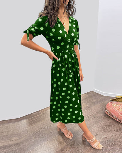 Janis - Stylish V Neck Doted Dress