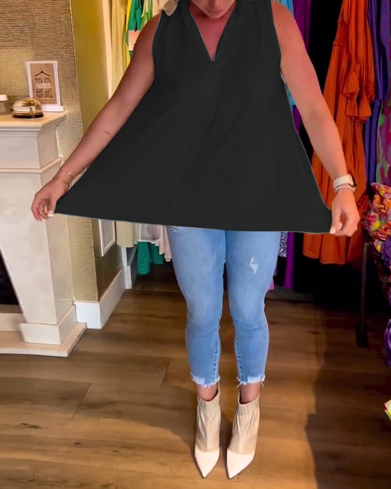 LalunaFrill – Sleeveless Top with Ruffles and Lapels