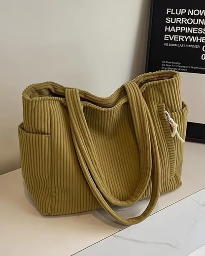 Aurebelle – Ribbed Tote Bag with Drawstring Detail