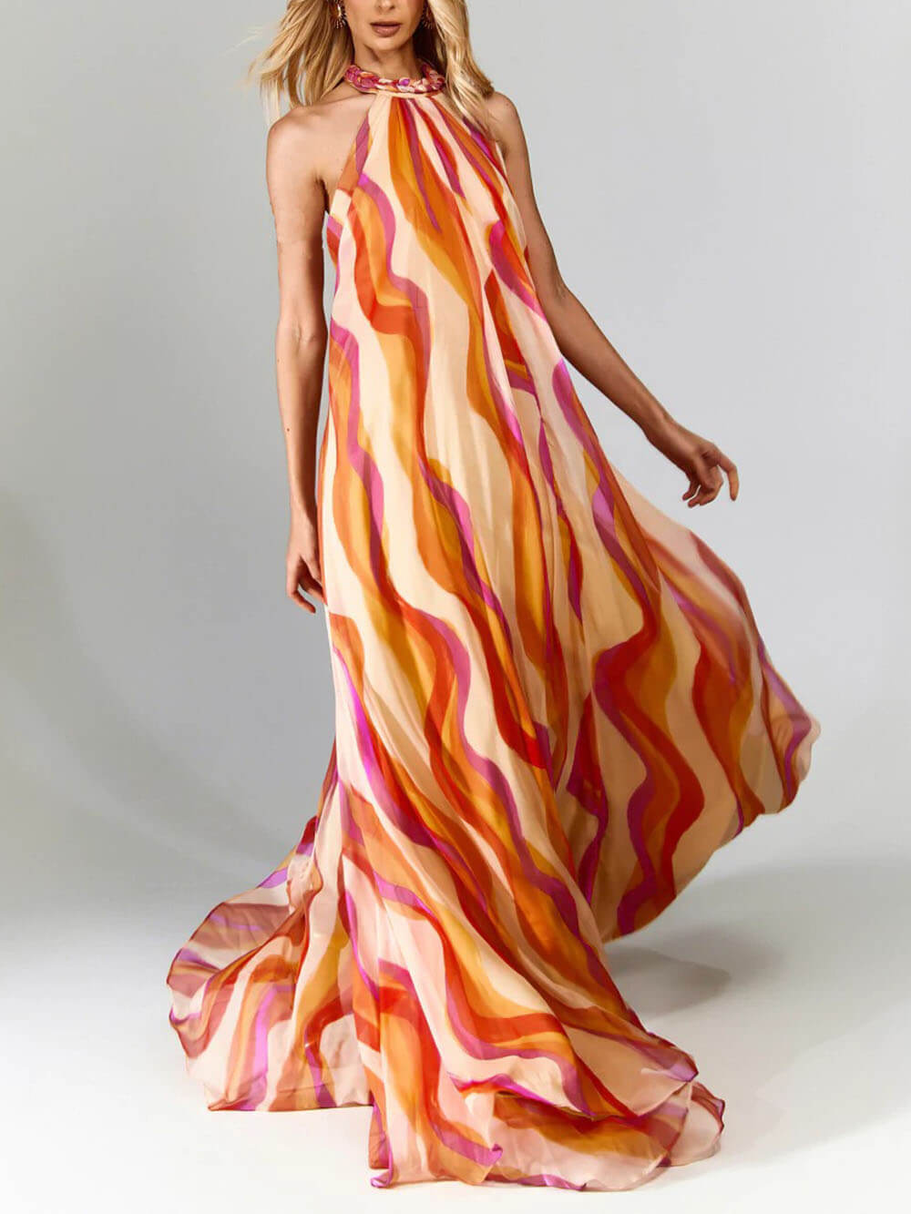Aureva – Backless Halter Neck Maxi Dress