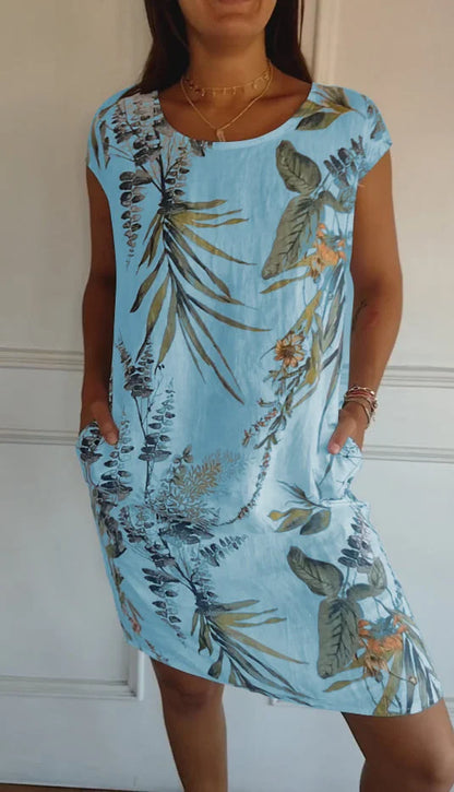 Sierra – Cotton-Linen Botanical Print Dress
