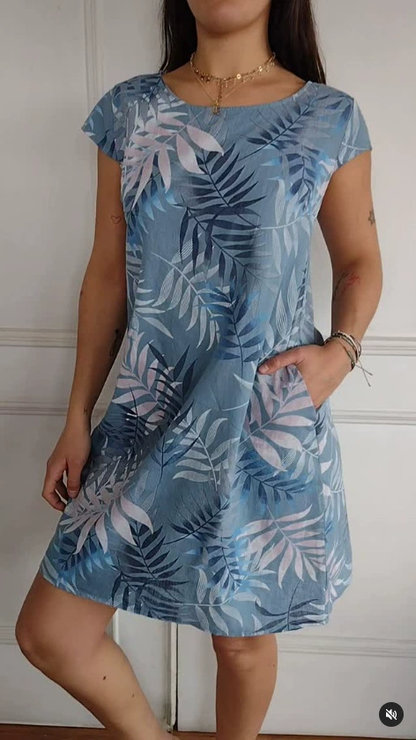 Sierra – Cotton-Linen Botanical Print Dress