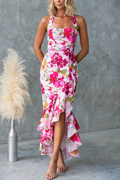 Lunaria – Halter Floral Ruffle Maxi Dress