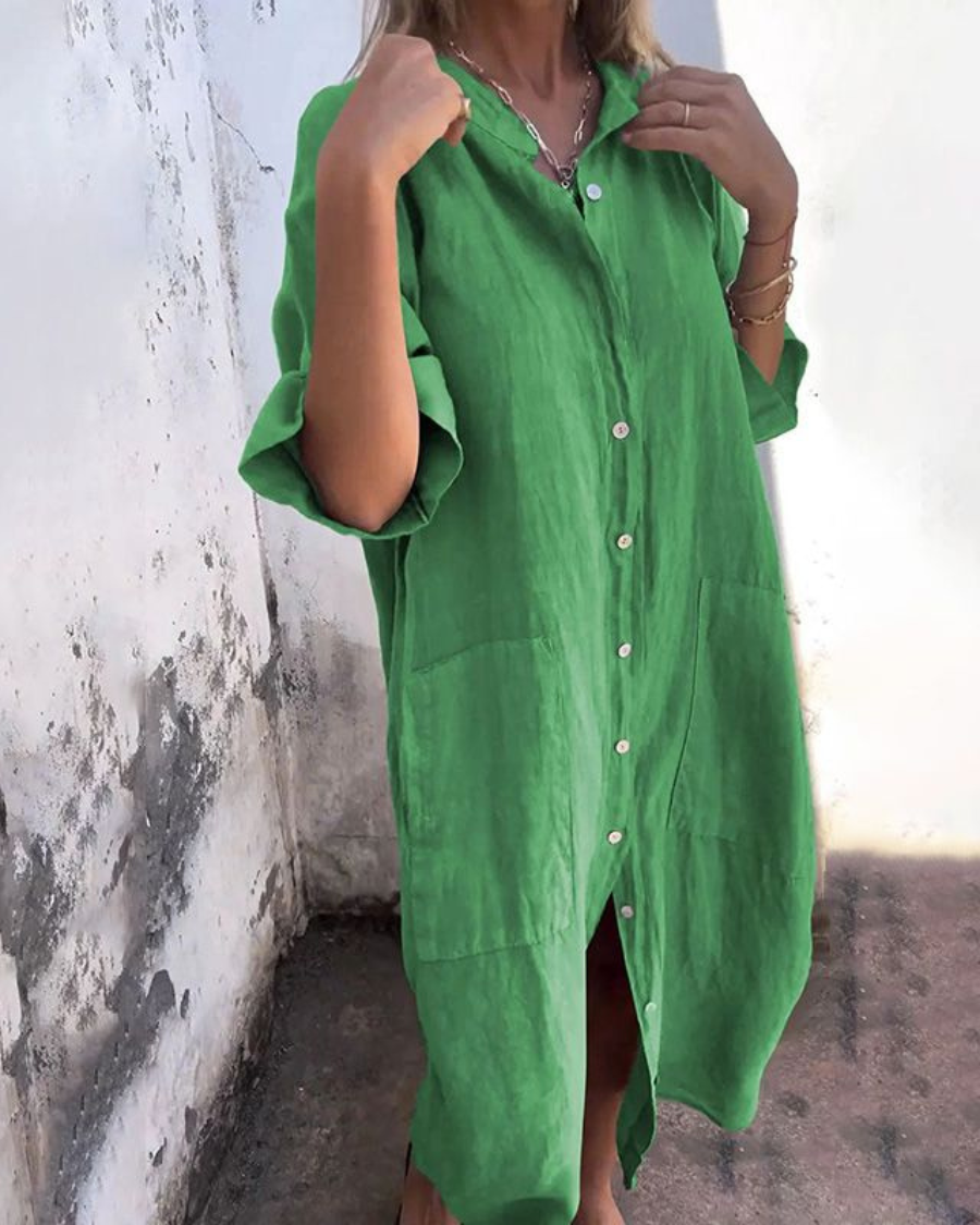 Melanie | Ibiza Style Casual Ankle-Length Shirt Dress