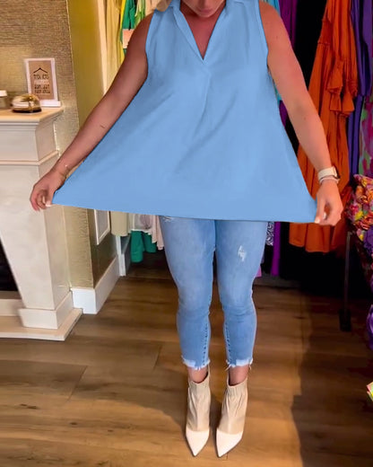 LalunaFrill – Sleeveless Top with Ruffles and Lapels