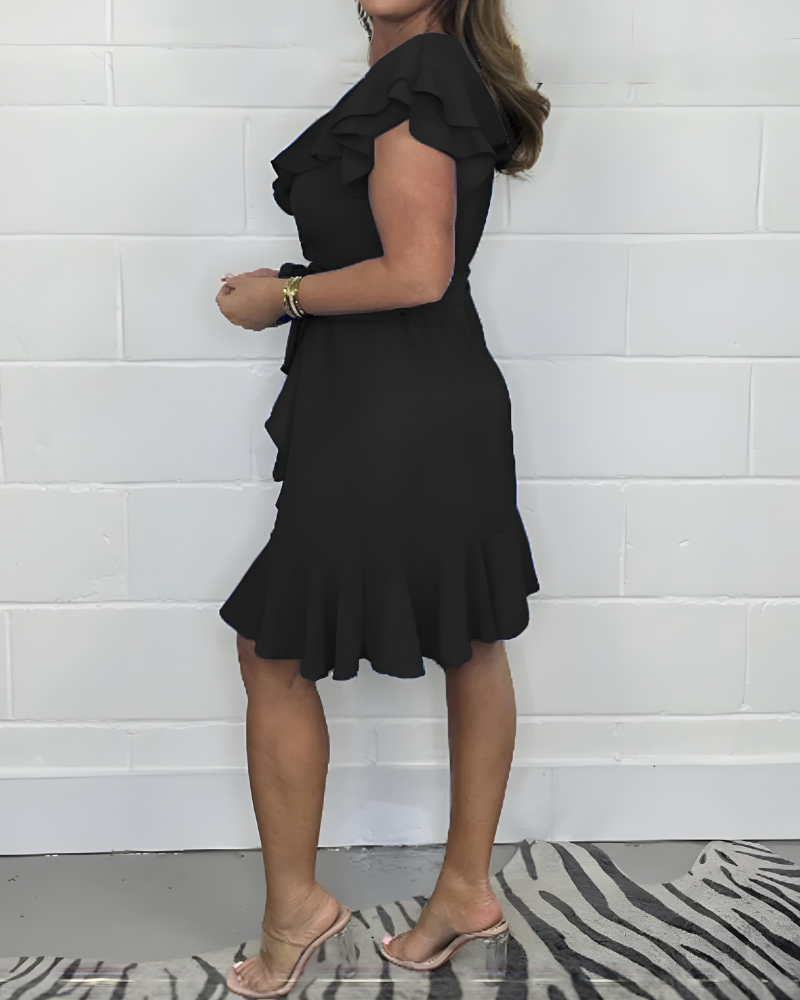 Tansy – V-Neck High Waist Ruffle Dress