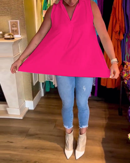 LalunaFrill – Sleeveless Top with Ruffles and Lapels