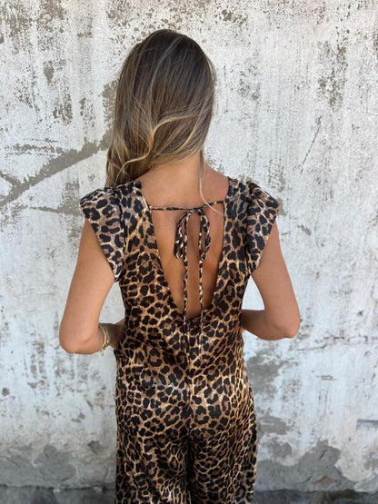 OLIVETTE | LEOPARD PRINT MAXI DRESS WITH V-NECK