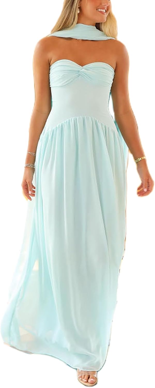 Avelise – Strapless Pleated Satin Maxi Dress