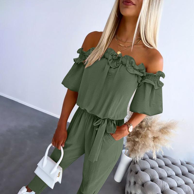 Serelina – Off-Shoulder Frill Tie-Waist Jumpsuit