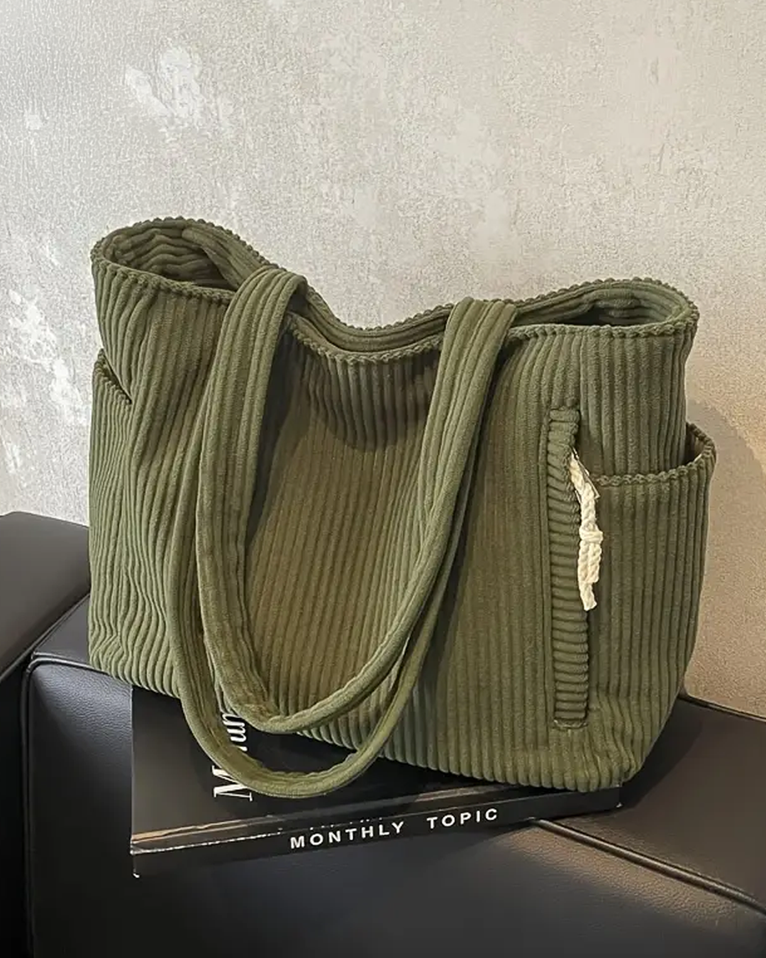 Aurebelle – Ribbed Tote Bag with Drawstring Detail